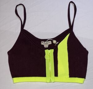 FOR LOVE AND LEMONS Veronica BURGUNDY NEON GREEN Zip Top NEW NWT Knit Medium